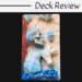 A tarot card from the Crystal Skull Tarot labeled Knight of Cups shows a skull and knight chess piece in cool tones, set against lace and colorful yarn, with a small blue chalice above them. Deck Review is written at the top.