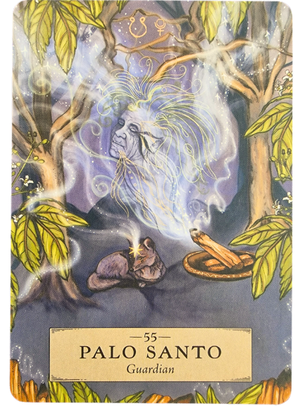 A spread of The Herbal Astrology Oracle botanical-themed cards and a white crystal are arranged on a white surface. The cards feature colorful illustrations of plants, flowers, and people, with their names written at the bottom.