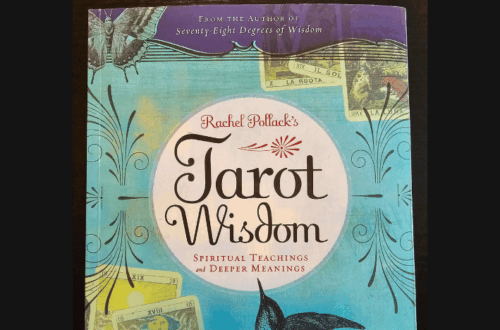 Cover of Tarot Wisdom: Spiritual Teachings and Deeper Meanings by Rachel Pollack, featuring Tarot Wisdom-inspired collage art with a hummingbird. "Book Review" is written above the captivating design.